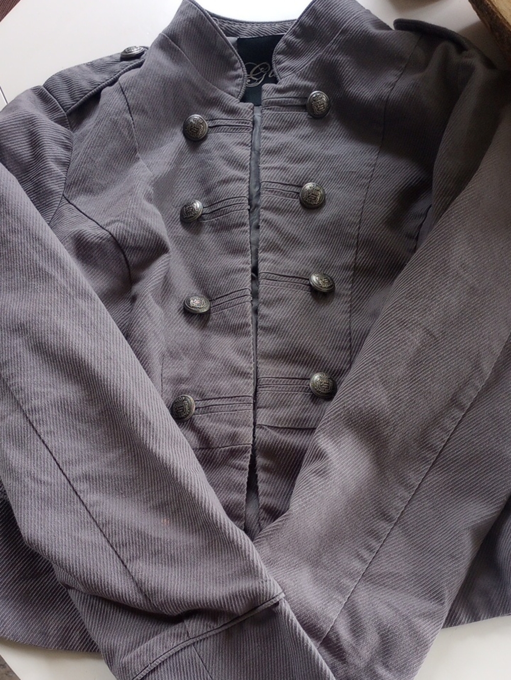 Guess Gray Military-Style Double-Breasted Jacket